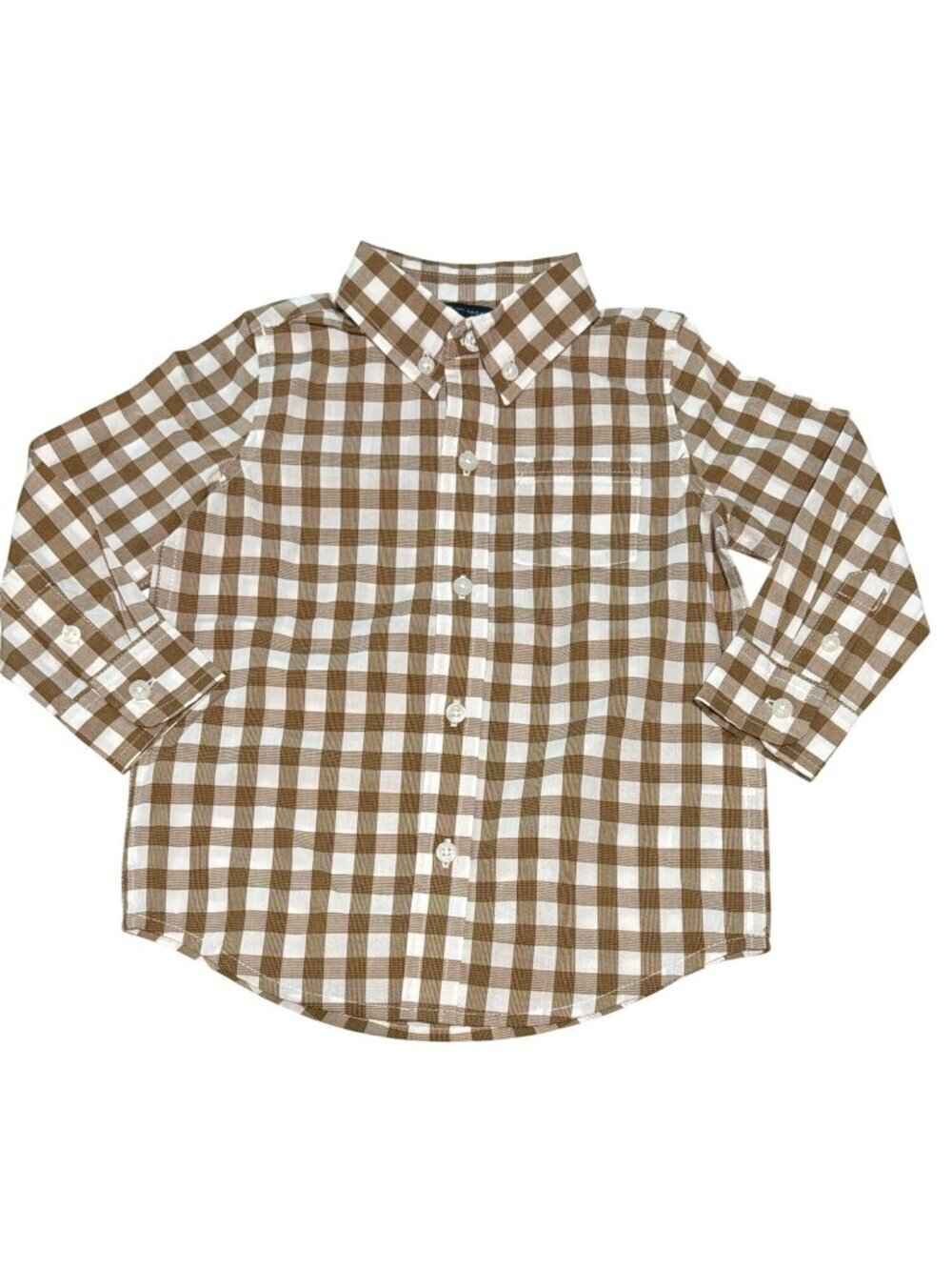 Janie And Jack Brown & White Gingham Button-Down Shirt 18-24 Month
